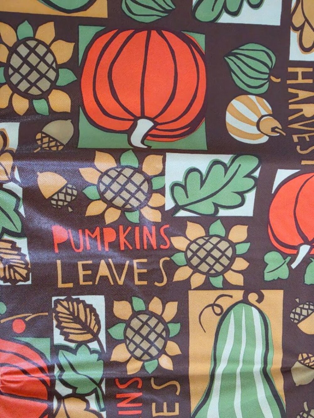 Harvest Autumn Fall Patchwork PEVA Vinyl Tablecloth. 60" x 102".